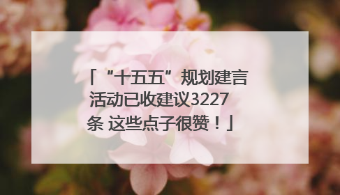 “十五五”规划建言活动已收建议3227条 这些点子很赞！