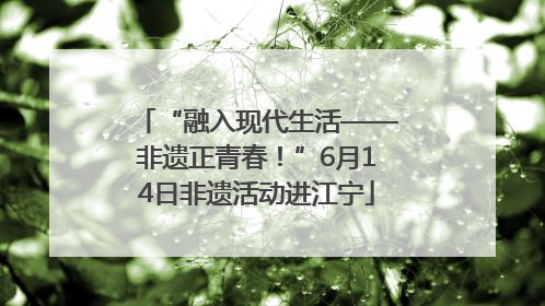 “融入现代生活——非遗正青春！”6月14日非遗活动进江宁