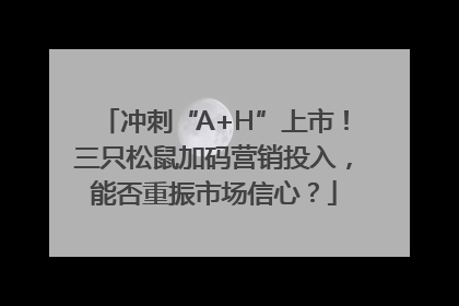 冲刺“A+H”上市！三只松鼠加码营销投入，能否重振市场信心？