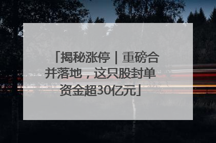 揭秘涨停｜重磅合并落地，这只股封单资金超30亿元